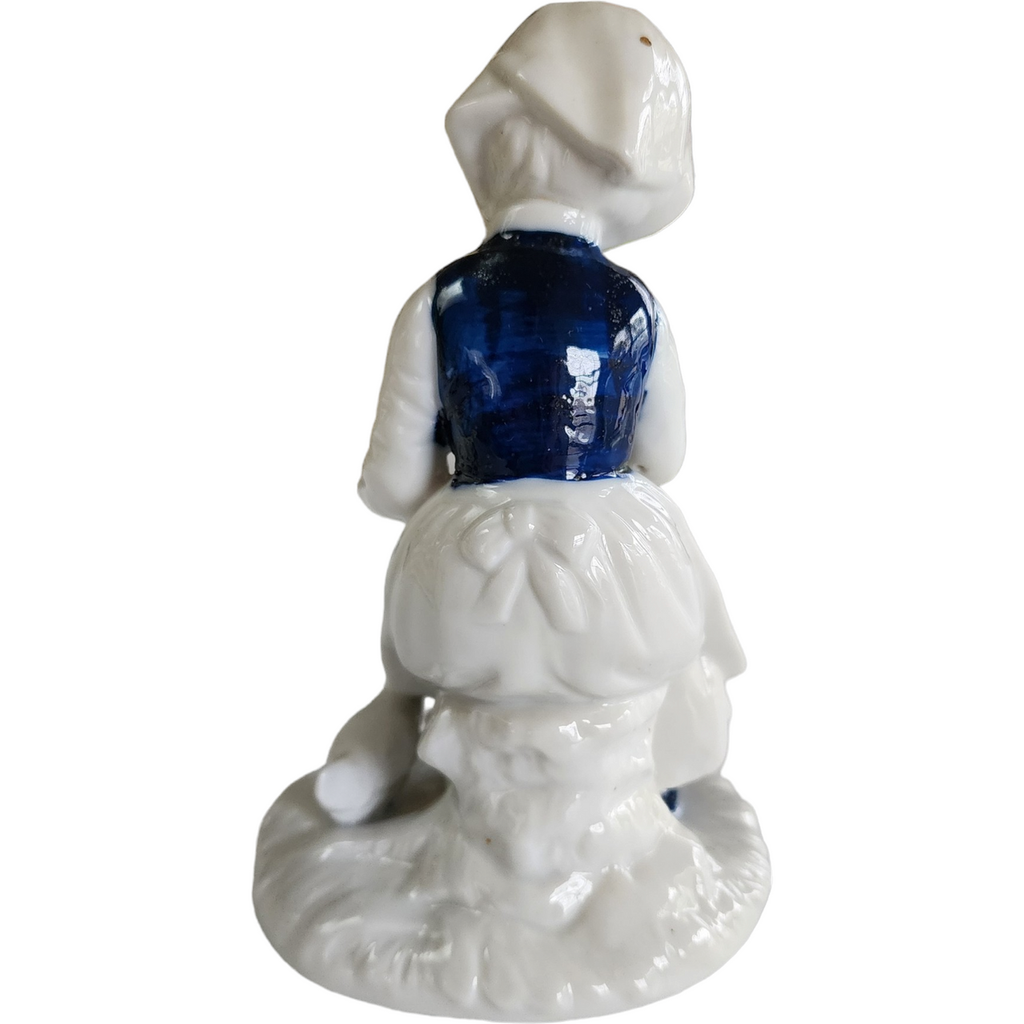 6" Vintage Girl Writing in Book Blue & White Porcelain Figurine Japan