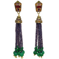 Heidi Daus "Windsor Tassels" Beaded Drop Earrings in Purple, Green, Crystals