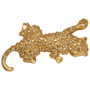 Oscar de la Renta Black Diamond Swarovski Crystal Leopard Brooch Pin, Gold tone