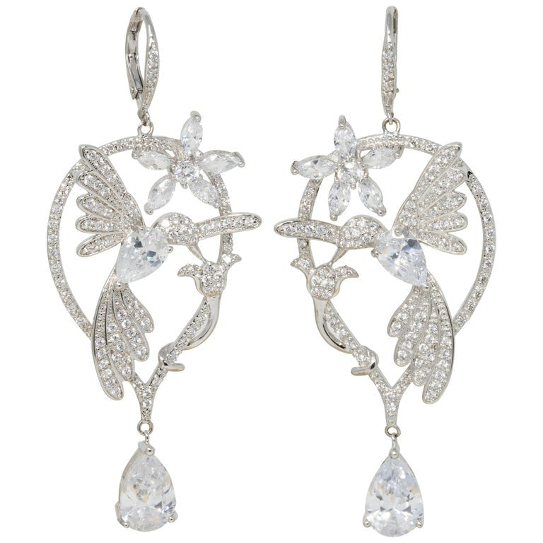 CZ By Kenneth Jay Lane Glittering Flowers Danglig Cubic Zirconia Earrings
