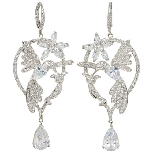 CZ By Kenneth Jay Lane Glittering Flowers Danglig Cubic Zirconia Earrings