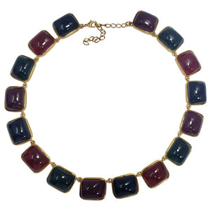 Kenneth Jay Lane KJL Multicolor Jelly Cabochon Gold Bezel Link Necklace