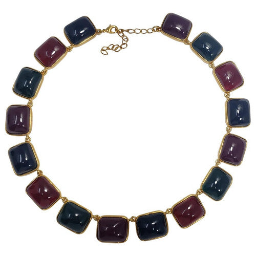 Kenneth Jay Lane KJL Multicolor Jelly Cabochon Gold Bezel Link Necklace