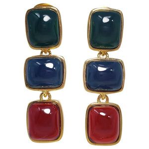 Kenneth Jay Lane KJL Multicolor Jelly Cabochon Gold Bezel Drop Dangle Earrings