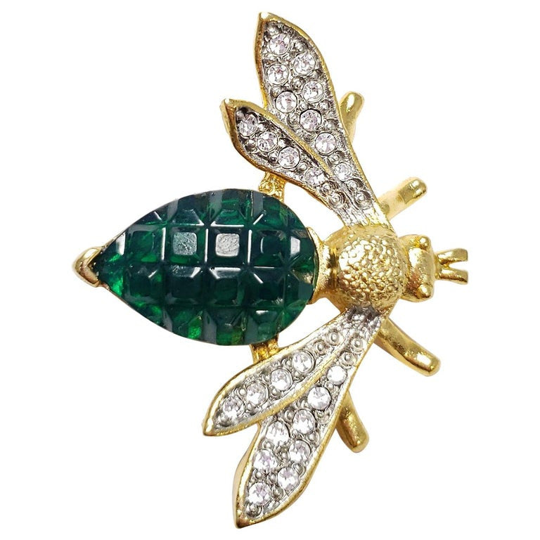 KJL Kenneth Jay Lane Wasp Fly Insect Pin Brooch  Faceted and Carved Crystals