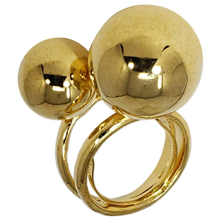 Kenneth Jay Lane KJL Gold Chucky Ball Double Cocktail Statement Ring