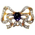 Kenneth Jay Lane Golden Bow Motif Pin Brooch, Amethyst Cabochon, Clear Crystals