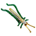 KJL Kenneth Jay Lane Grasshopper Brooch, Green Enamel, Clear Crystals, in Gold