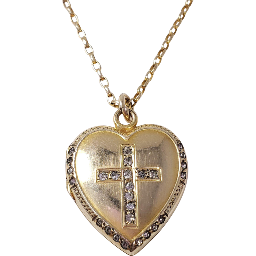 Vintage 10K Gold Filled Holy Cross Heart Shaped Locket