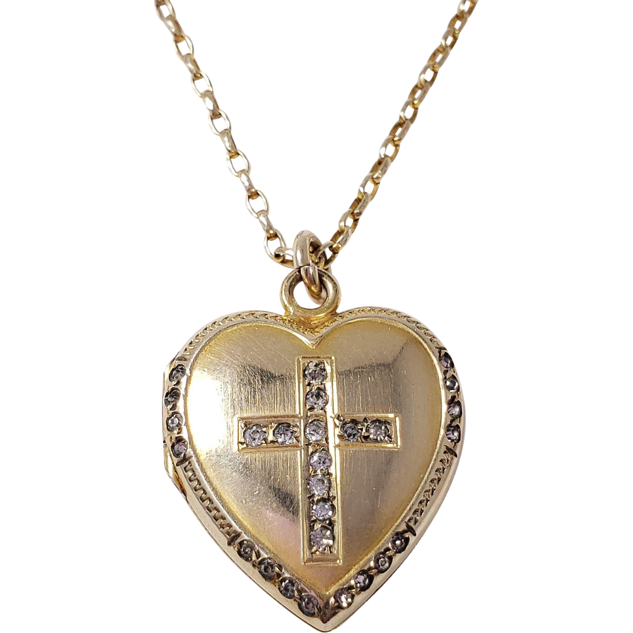 Vintage 10K Gold Filled Holy Cross Heart Shaped Locket