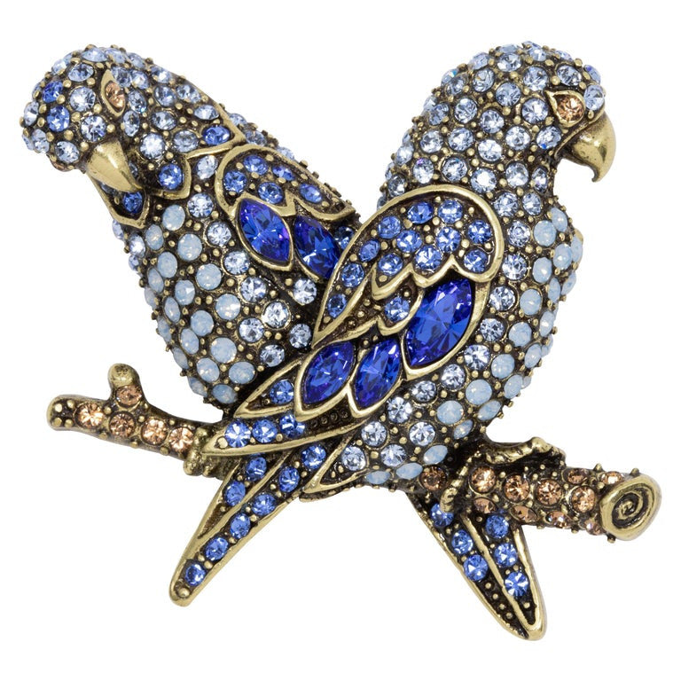 Heidi Daus Embellished Pave Aquamarine Crystal Parrot Pair Brooch