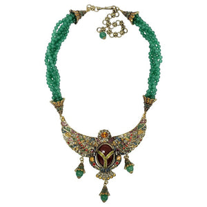 Heidi Daus Mythical Allure Jeweled Winged Scarab Multi Strand Jade Bead Necklace