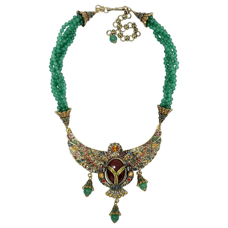 Heidi Daus Mythical Allure Jeweled Winged Scarab Multi Strand Jade Bead Necklace
