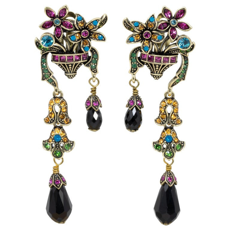 Heidi Daus Perfect Arrangement Dangling Crystal Flower Garden Clip on Earrings