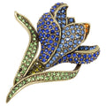 Heidi Daus Flowing Flower Pin Brooch  Pave Crystals and Antique Brass Tone