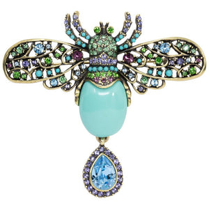 Heidi Daus Bee Jeweled Embellished Turquoise Cabochon and Crystal Pin Brooch