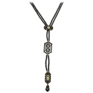 Heidi Daus Tahitian Faux Pearl Art Deco Lemon Quartz Crystal Lavalier Necklace
