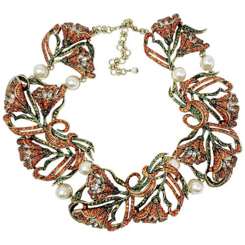 Heidi Daus Heavenly Bloom Faux Pearls Multi-Color Crystal Link Collar Necklace