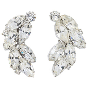 Weiss Marquise and Round Clear Crystal Cluster Clip on Earrings in Silver