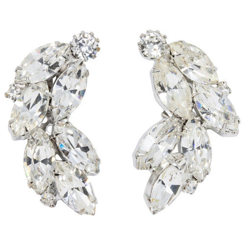 Weiss Marquise and Round Clear Crystal Cluster Clip on Earrings in Silver