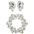 Marquise and Round Crystal Cluster Clip on Earrings and Pin in Silver, Vintage
