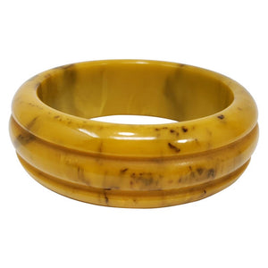 Bakelite Marbled Butterscotch Yellow Vintage Carved Bangle Bracelet