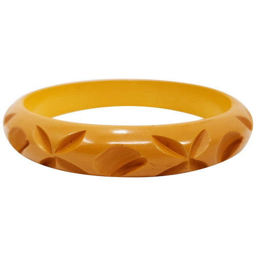 Bakelite Amber Butterscotch Yellow Vintage Carved Bangle Bracelet