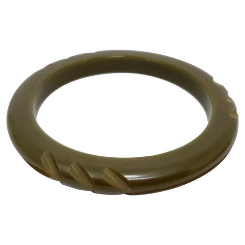 Green Bakelite Carved Accent Bangle Bracelet, Mid 1900s