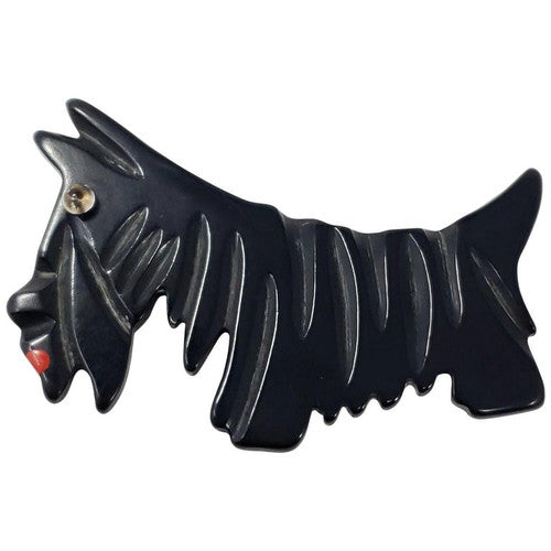 Black Bakelite Schnauzer Dog Pin Brooch, Early 1900s