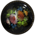 Russian Painted Flower Signed Vintage Round Pin Brooch, Early to Mid 1900s