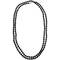 60" Black Czechoslovakian Jet Faceted Crystal Bead Long Rope Necklace, Mid 1900s