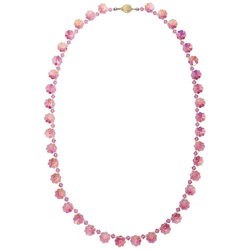 Rose Aurora Borealis Two-Tone Crystal Flower Bead Necklace, Vintage Mid 1900s
