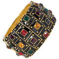 KJL Kenneth Jay Lane Jeweled Deco Bangle Bracelet, Black Enamel, Crystals, Gold