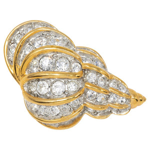 KJL Kenneth Jay Lane Pave Crystal Conch Shell Nautical Pin in Gold
