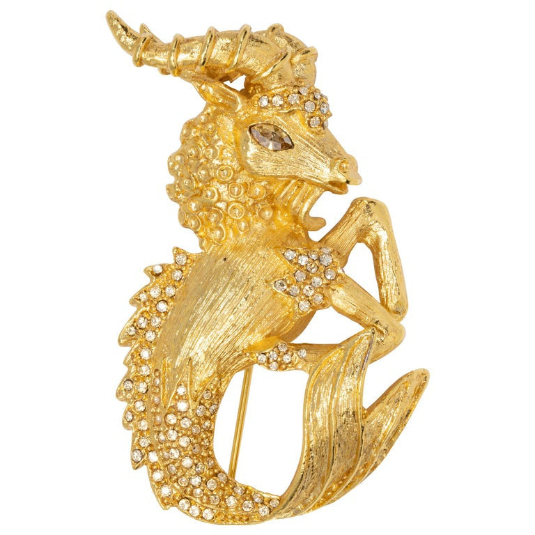 Oscar de la Renta Ram Pin Brooch in Gold, with Gold Shadow Swarovski Crystals