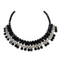 Jet Black and Clear pave Glass Ball and Bead Collar Necklace, Vintage Mid 1900s