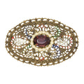 West Germany Victorian Style Amethyst Crystal and Faux Pearl Filigree Pin Brooch