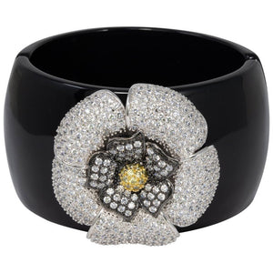 CZ KJL Cubic Zirconia by Kenneth Jay Lane Pave Crystal Flower Bangle Bracelet
