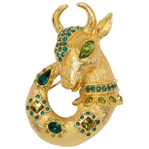 Oscar de la Renta Mythological Fantasy Goat Pin, Brooch, Pendant in Gold