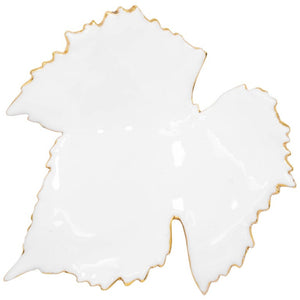 Oscar de la Renta Lane White Enamel Grapevine Leaf in Gold