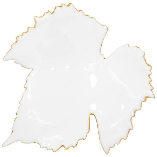 Oscar de la Renta Lane White Enamel Grapevine Leaf in Gold