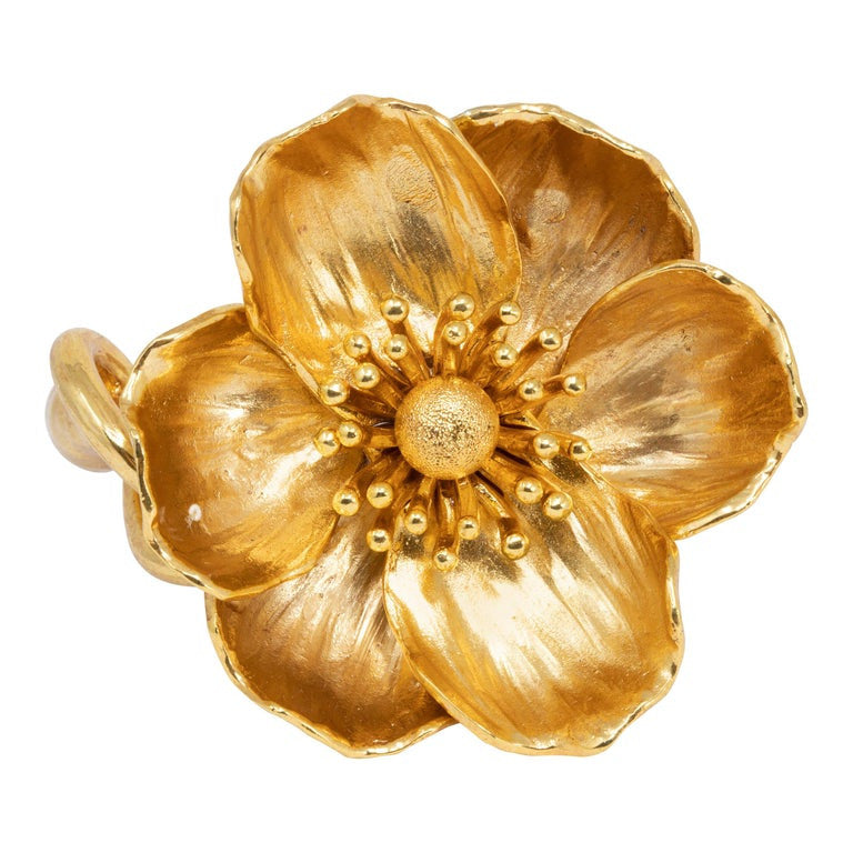 Oscar de la Renta Gold Poppy Flower 3D Statement Bangle Bracelet, Modern