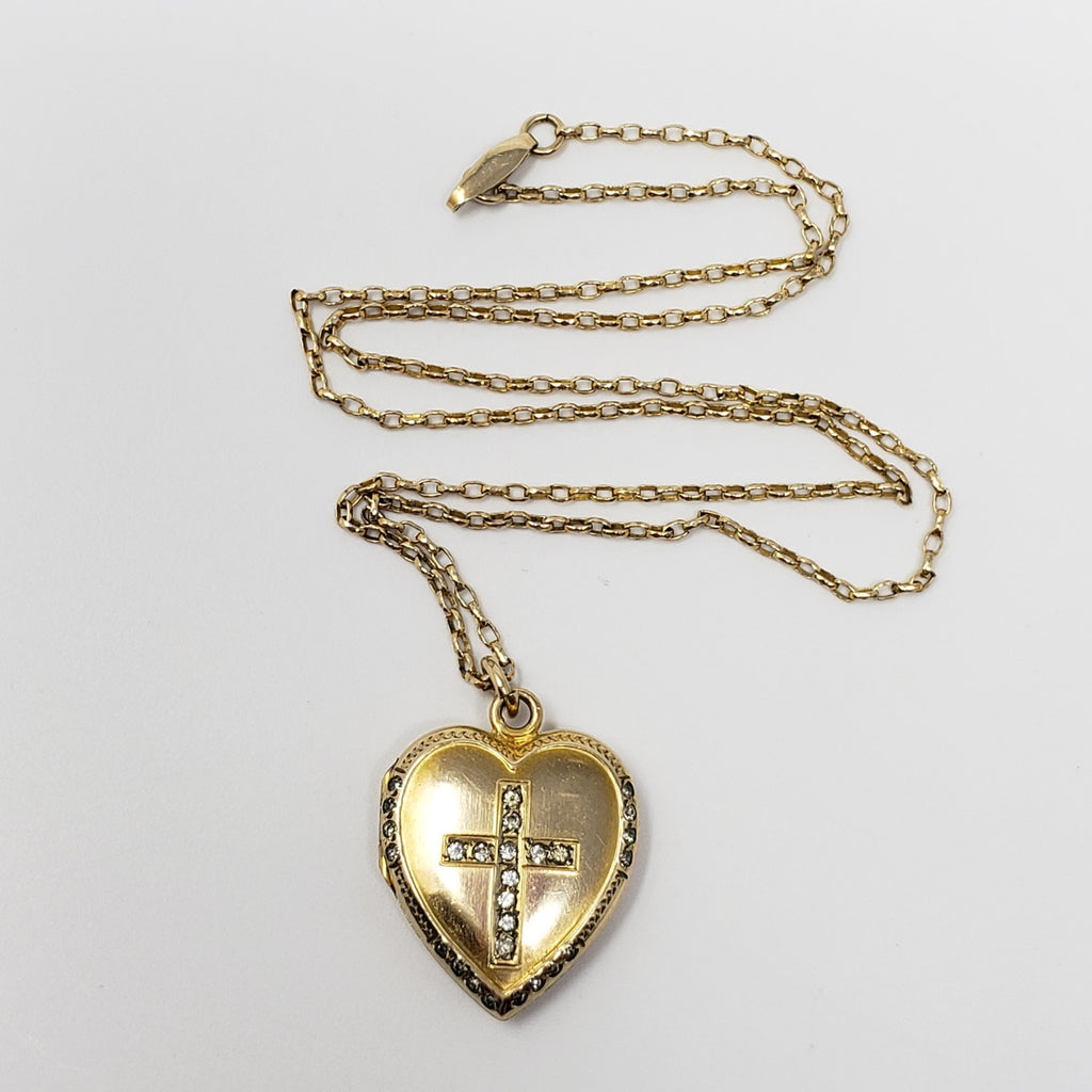 Vintage 10K Gold Filled Holy Cross Heart Shaped Locket