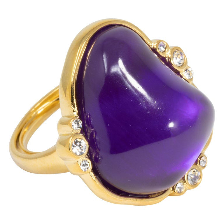 Kenneth Jay Lane KJL Gold Amethyst Cabochon Cocktail Ring, Contemporary
