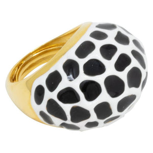 Kenneth Jay Lane Gold Black and White Enamel Dome Cocktail Ring, Modern