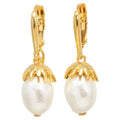 Oscar de la Renta Gold Dangle Faux Pearl Earrings, Hinged French Hook