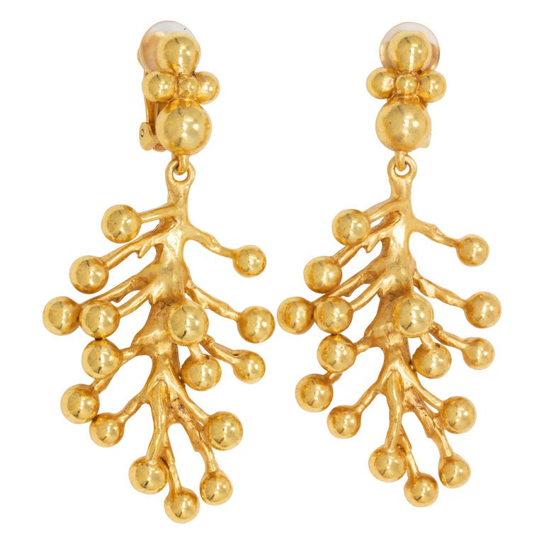 Oscar de la Renta Golden Mimosa Flower Drop Clip on Earrings, Contemporary