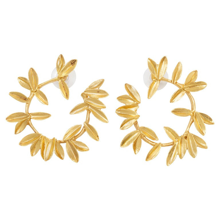 Oscar de la Renta Gold Leaf Hoop Earrings, Contemporary