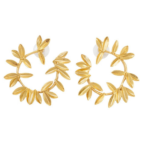 Oscar de la Renta Gold Leaf Hoop Earrings, Contemporary