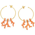 Oscar de la Renta Gold Coral and Pearl Dangle Hoop Earrings, Contemporary